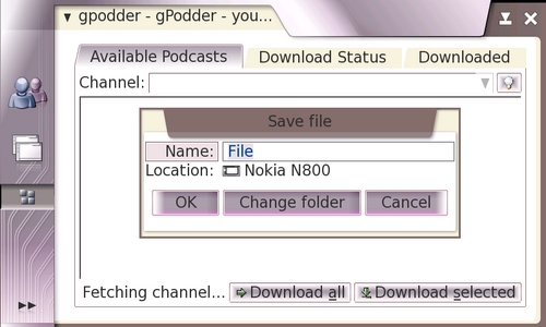 gPodder using Hildon's file chooser dialog