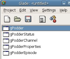 Windows defined in gPodder's glade file